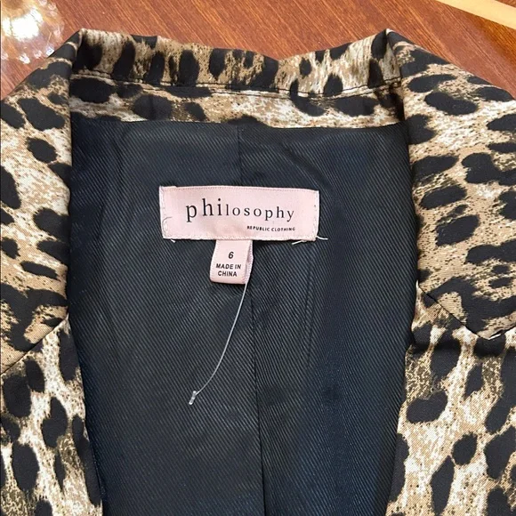 Philosophy Leopard-Print Open Blazer Jacket -Black/Tan 3/4 sleeve.Size 6. - Picture 2 of 3